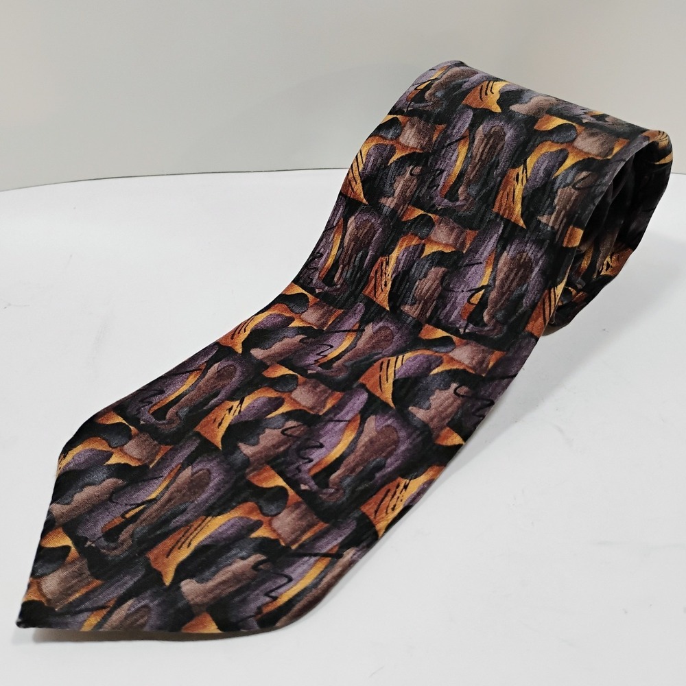 Men's Neck Tie Cocktail Collection Scotch Blue Gold Abstract 100% Silk